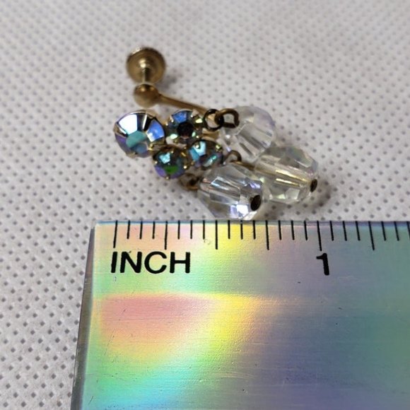 Vintage Crystal Tri-Bead Earrings, Wrap Bracelet Screw Back Gold Tone AB Rhines - Picture 7 of 11